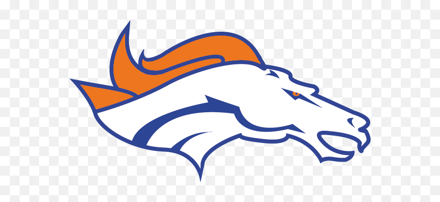 Denver Broncos logo featuring a white horse head with orange mane and blue outline.