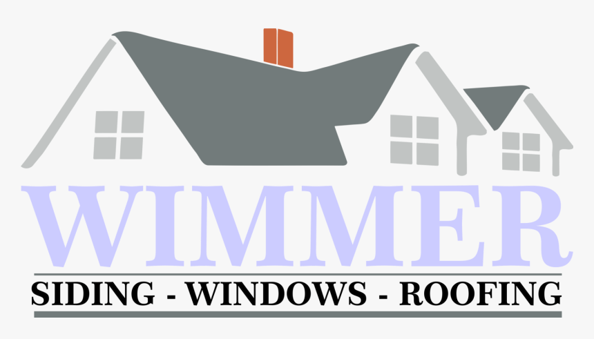 Wimmer Siding - Windows - Roofing logo featuring stylized houses with gray roofs and orange chimney.