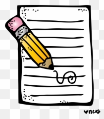 Hand-drawn yellow pencil with pink eraser resting on lined paper, drawing a squiggly line.