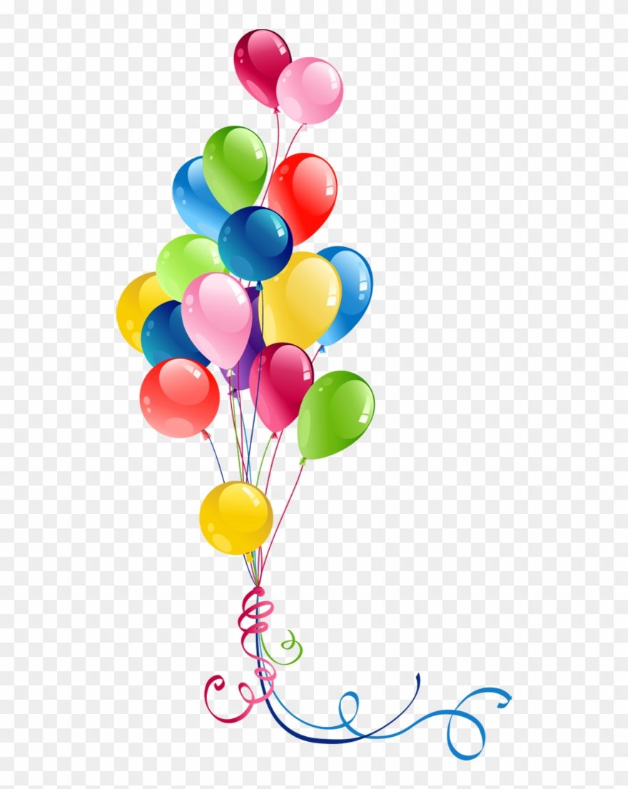 Colorful balloon bouquet with ribbons on transparent background, ideal for celebrations and party themes.