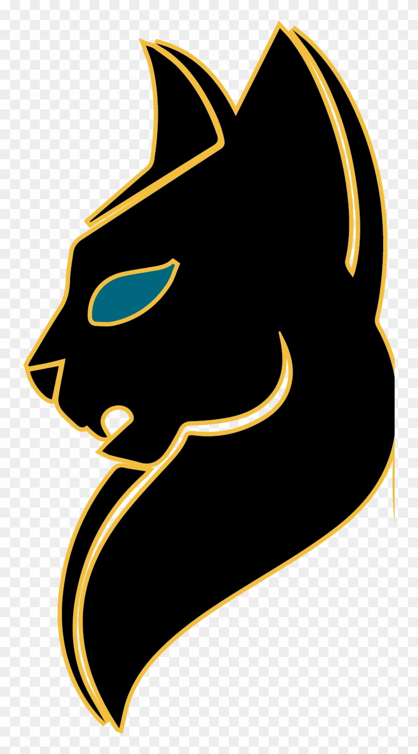 Stylized black feline head logo with gold outline and teal eye, evoking ancient Egyptian symbolism.