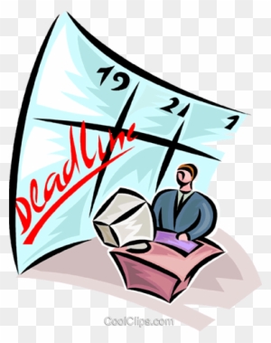Businessperson at desk with calendar marked "Deadline" in red, emphasizing time pressure and task urgency.