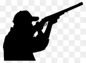 Silhouette of a person in cap aiming a long-barreled rifle, set against transparent background.