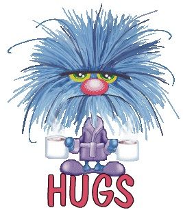 Free Hugs Cartoon Character - Friendly Blue Mascot for Greeting Cards & Social Media