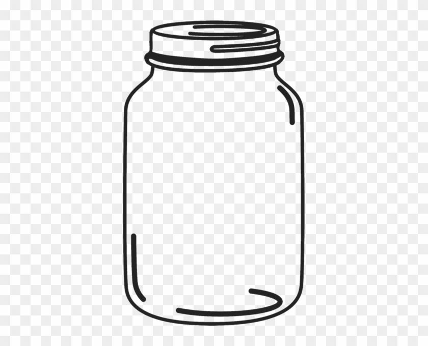 Hand-drawn black-and-white line illustration of an empty glass mason jar with a screw-top lid on transparent background.