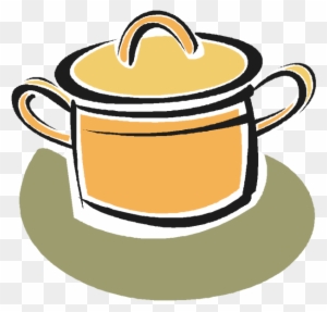 Illustrated orange cooking pot with lid and handles, sitting on a green trivet.