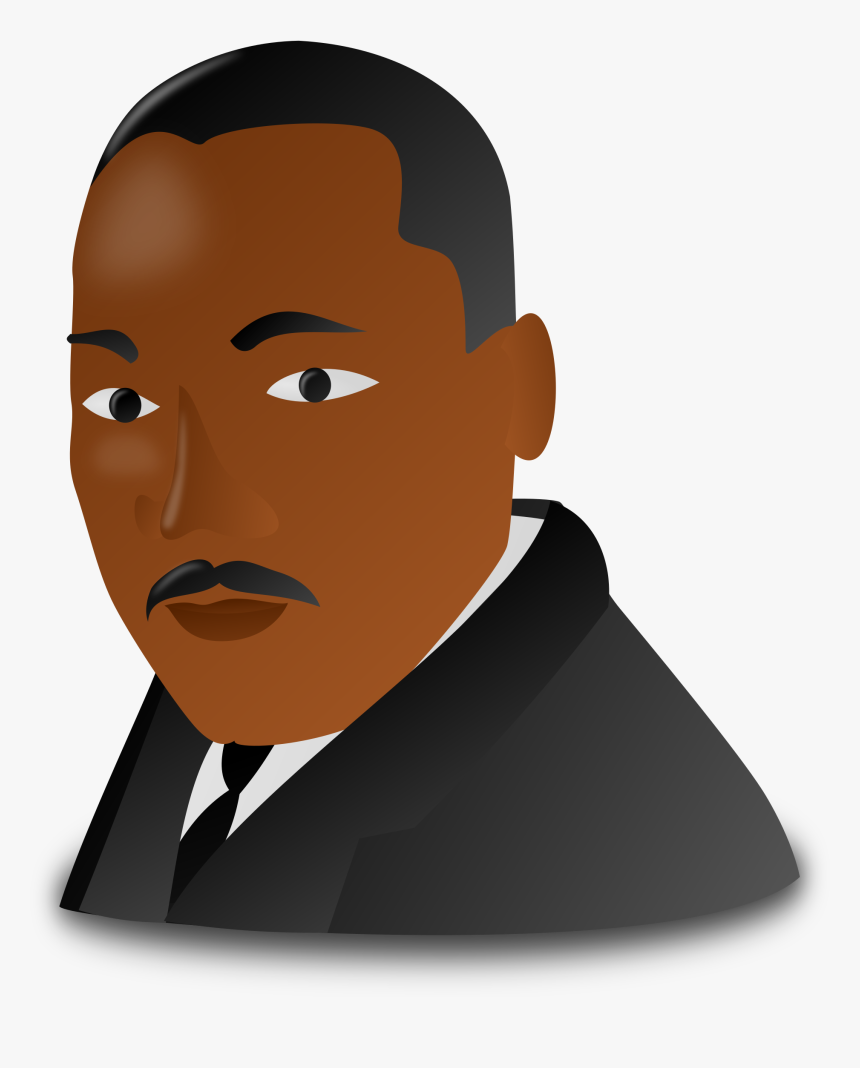 Stylized vector portrait of Martin Luther King Jr. in a black suit and tie, facing forward with a solemn expression.