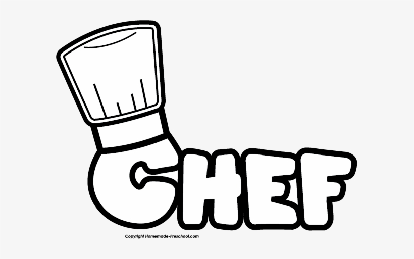Black-and-white line drawing of a chef's hat integrated into the word "CHEF" in bold bubble letters.