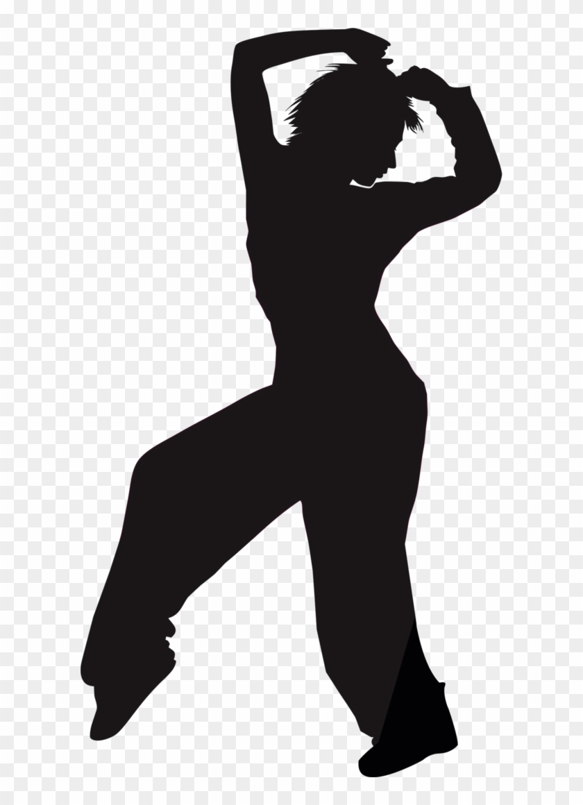 Silhouette of a dancer in dynamic pose with arms raised and one leg lifted, conveying movement and expression.
