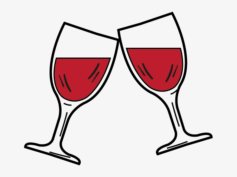 Two red wine glasses clinking in a celebratory toast.