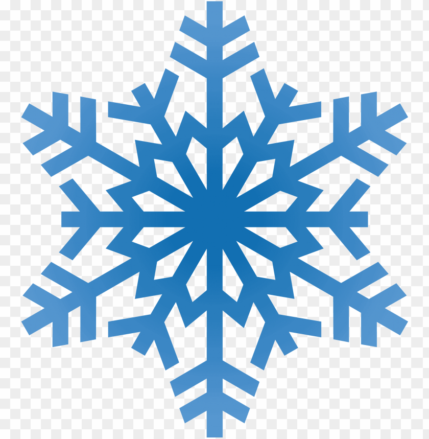 Blue six-pointed snowflake icon on transparent background, stylized with geometric branches and gradient shading.