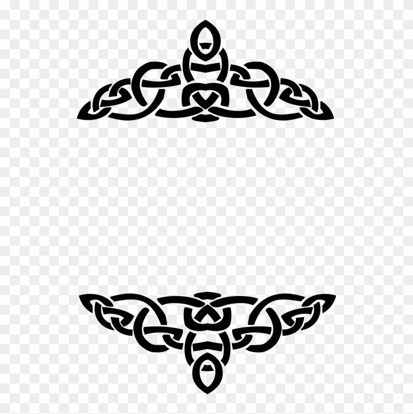 Black Celtic knot border design with symmetrical interlaced patterns and teardrop motifs on transparent background.