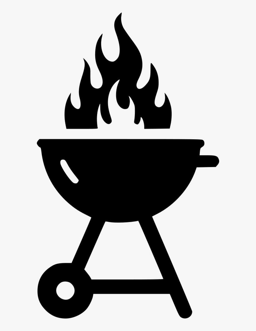 Black silhouette of a charcoal grill with flames, on white background.