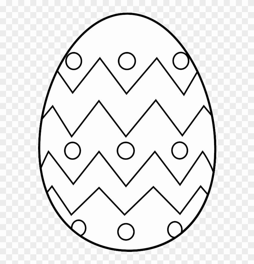 Black-and-white Easter egg outline with zigzag patterns and circular dots, ready for coloring.