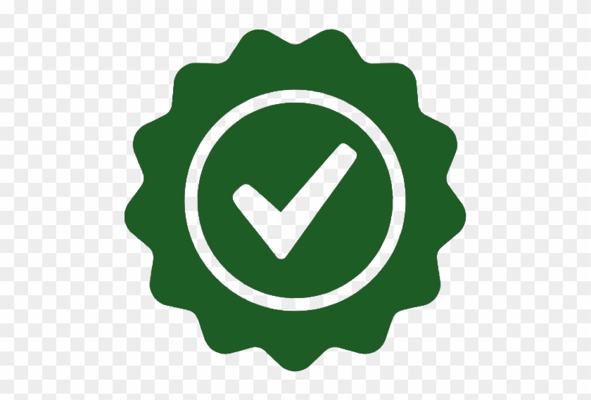 Green seal icon with white checkmark indicating approval or verification.