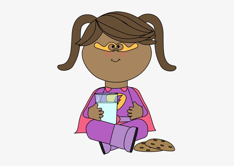 Superhero Girl Enjoying Milk and Cookies - Fun Illustration for Kids