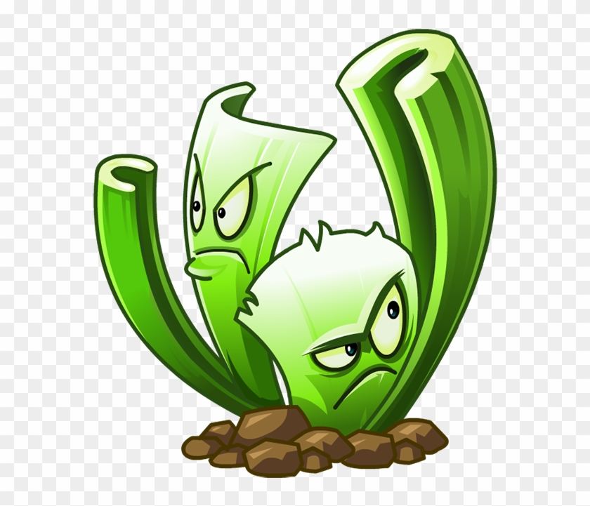 Angry green plant character with leafy arms and expressive eyes emerging from soil.