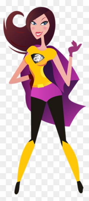Stylish female superhero with purple cape, yellow top, and black leggings posing confidently.
