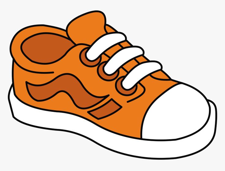 Orange cartoon-style sneaker with white laces, toe cap, and sole, featuring a wavy brown design on the side.
