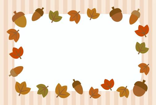 Autumn-themed decorative border with acorns and leaves on striped background.