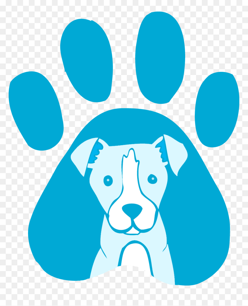 Blue paw print logo with a dog’s face in the center, stylized and minimalist design.