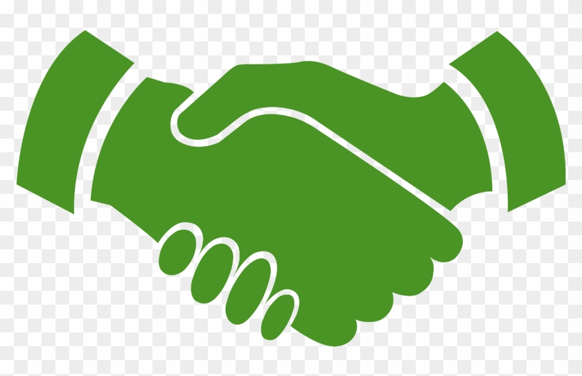 Green handshake icon symbolizing agreement, partnership, or collaboration on a transparent background.
