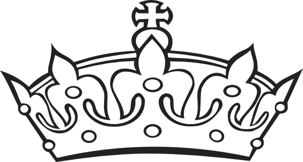Black-and-white line drawing of a royal crown with fleur-de-lis motifs and a cross finial.