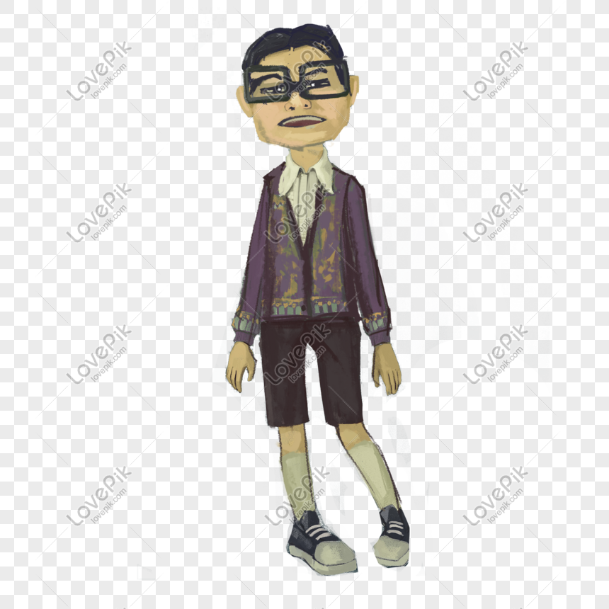 Stylish Cartoon Boy Character with Glasses and Vintage Outfit