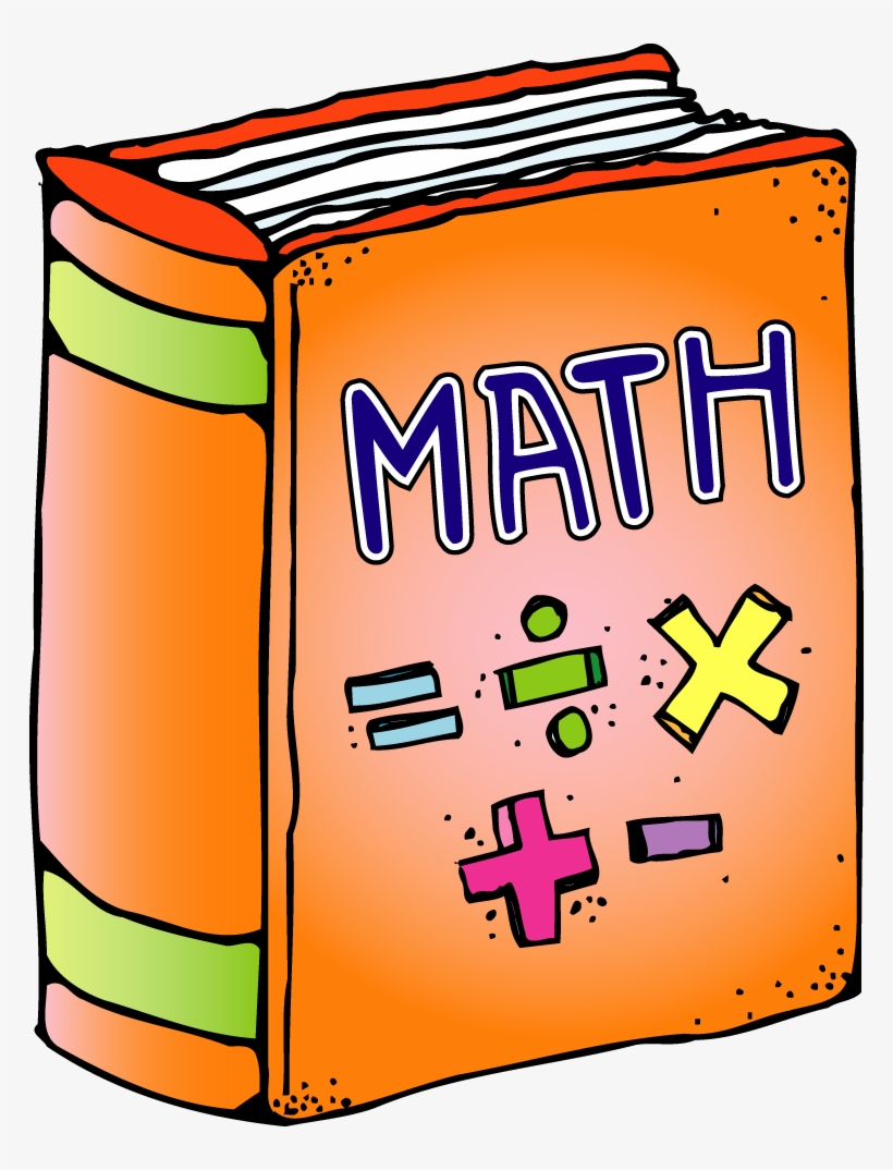 Colorful cartoon math textbook with bold "MATH" title and arithmetic symbols on orange cover.