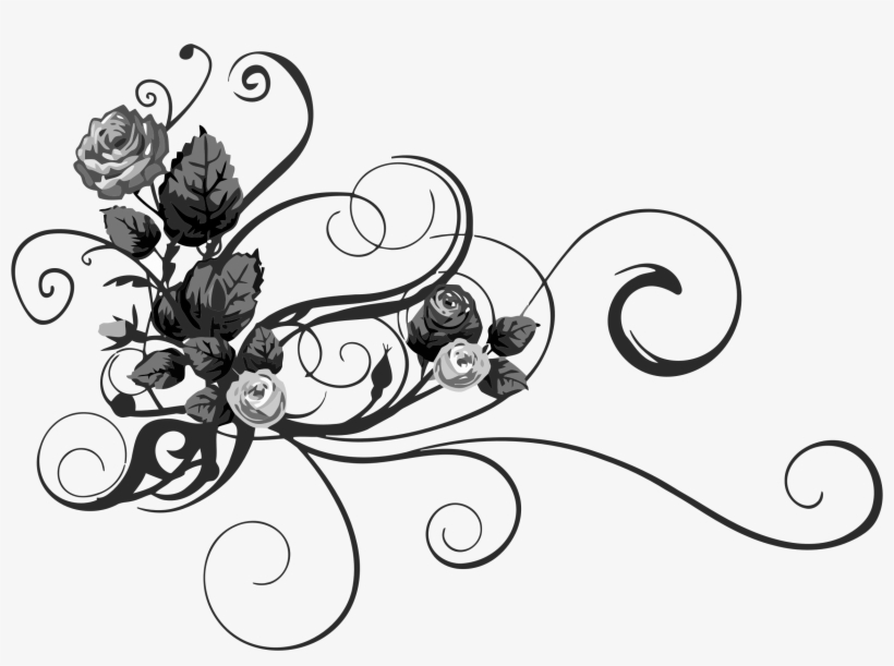 Elegant Black and White Floral Swirl Vector Illustration