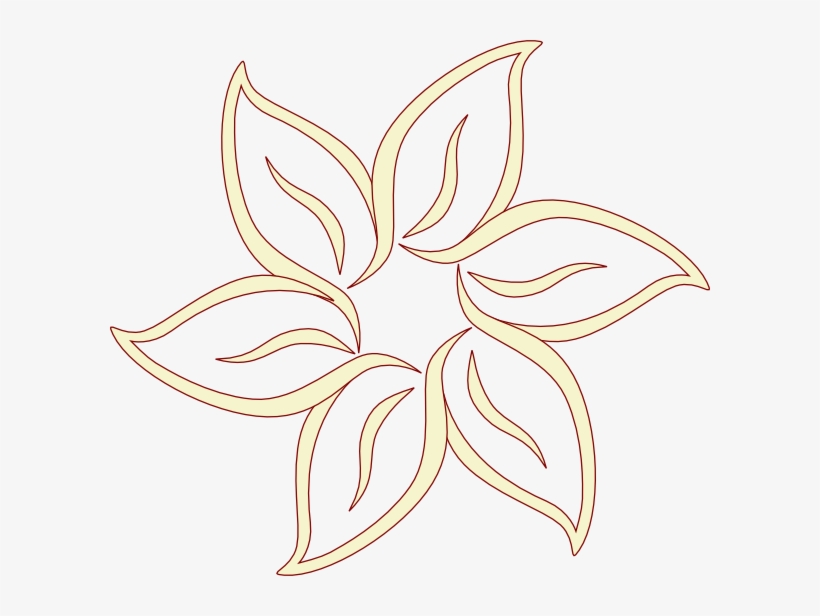 Stylized six-petal floral outline in soft yellow with brown contours, symmetrical and elegant design.