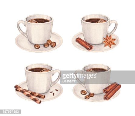 Illustrated Coffee Cups with Spices and Garnishes - Free Stock Art