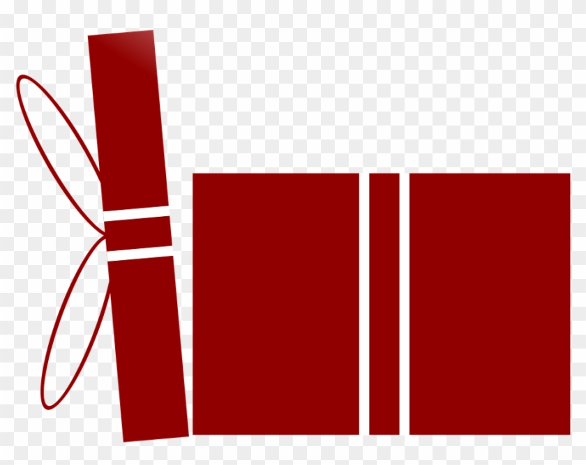 Red gift box with ribbon bow on transparent background, stylized vector illustration.