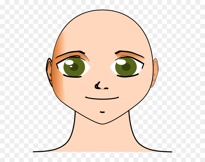 Bald anime-style character with green eyes, simple smile, and clean line art on transparent background.