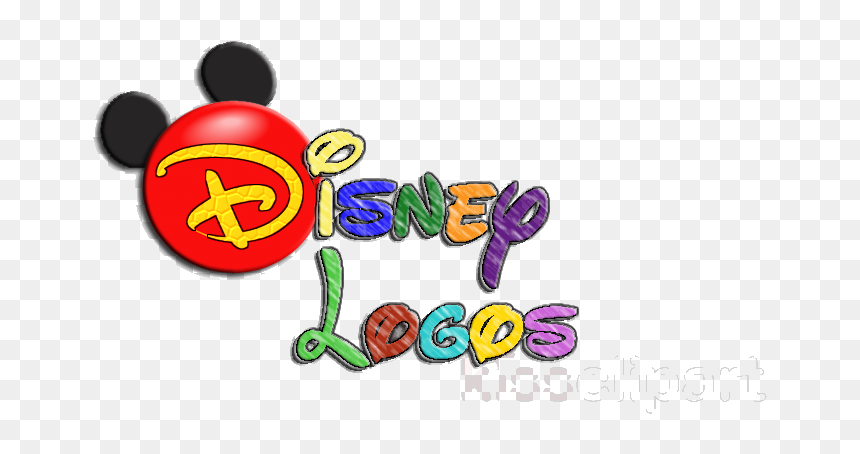 Colorful Disney Logos graphic with Mickey Mouse ears and hand-drawn style text on transparent background.
