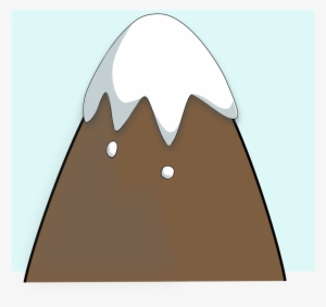 A cartoon-style brown mountain with a snow-capped peak and three white dots resembling eyes and a mouth.