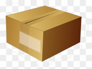 Brown cardboard shipping box with tape seal and blank label area on transparent background