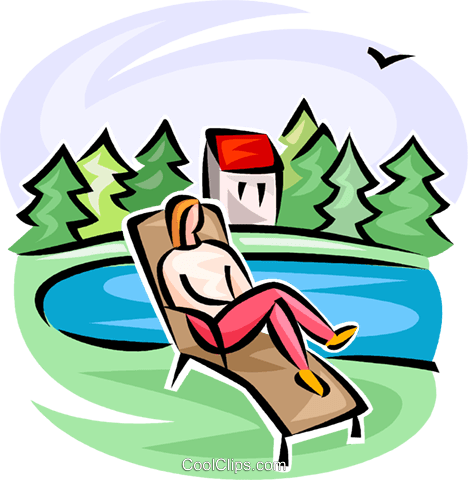 Relaxing Poolside Scene - Clip Art Illustration