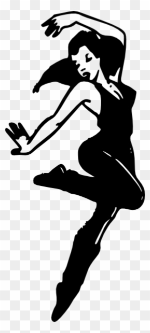 Silhouette of a dancer mid-leap in expressive contemporary pose, arms extended and legs dynamic against transparent background.
