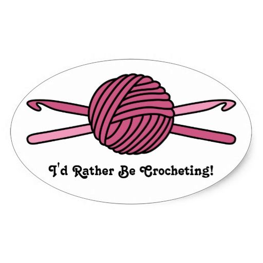 Pink yarn ball with two crossed crochet hooks and text "I'd Rather Be Crocheting!"