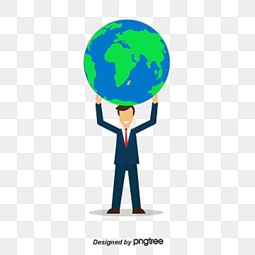 Businessman in suit holding Earth globe above head, symbolizing global responsibility or leadership.