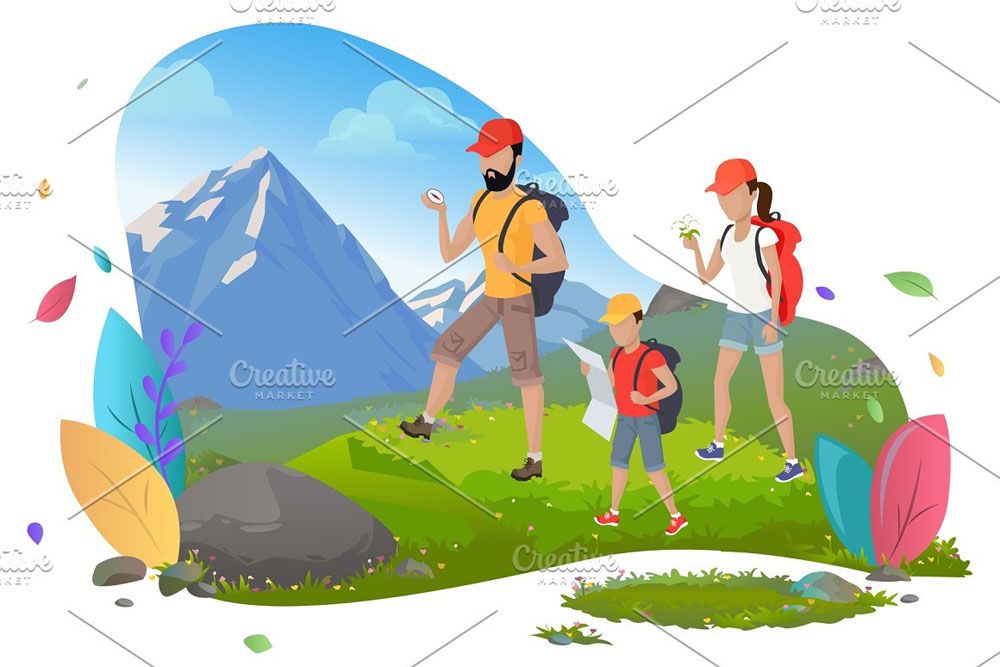 Family Hiking Adventure in the Mountains - Outdoor Exploration Together