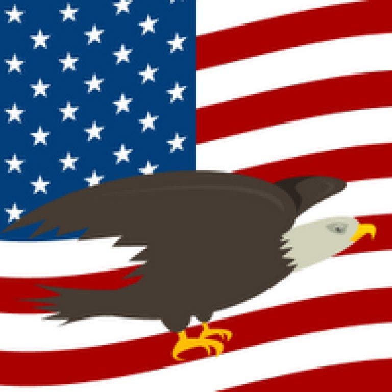 Bald Eagle Over American Flag - Symbol of Freedom and National Identity