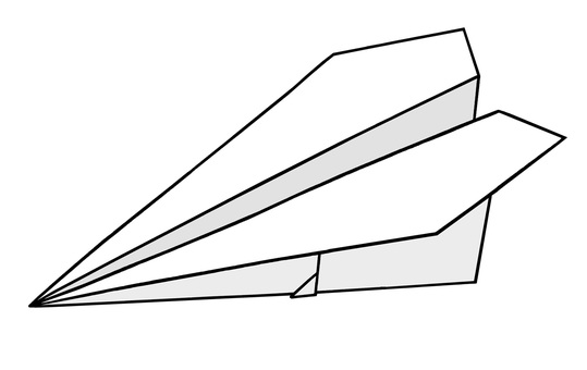 Simple line drawing of a classic dart-style paper airplane with shaded folds.