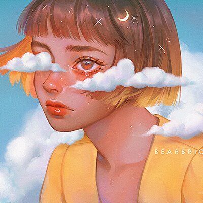 Ethereal Cloud Girl Digital Art - Surreal Portrait Illustration
