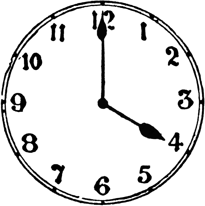 Analog Clock Showing 4:00 - Vintage-Style Time Illustration