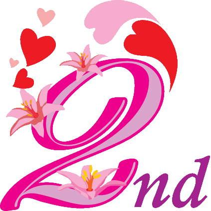 Stylized pink number "2" with lilies and floating hearts, celebrating a second anniversary or milestone.