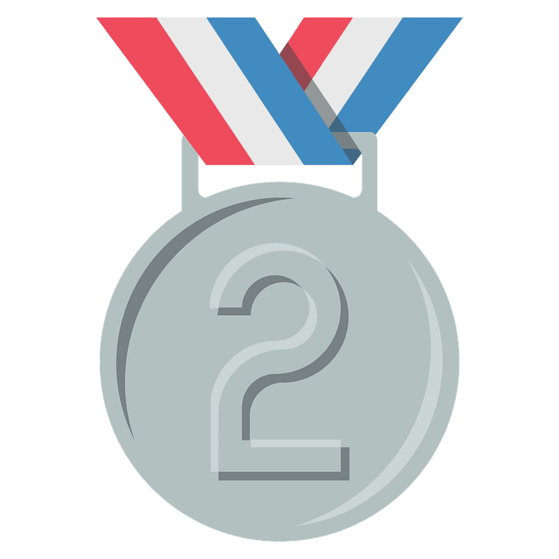 Silver second-place medal with red, white, and blue ribbon and embossed number "2".