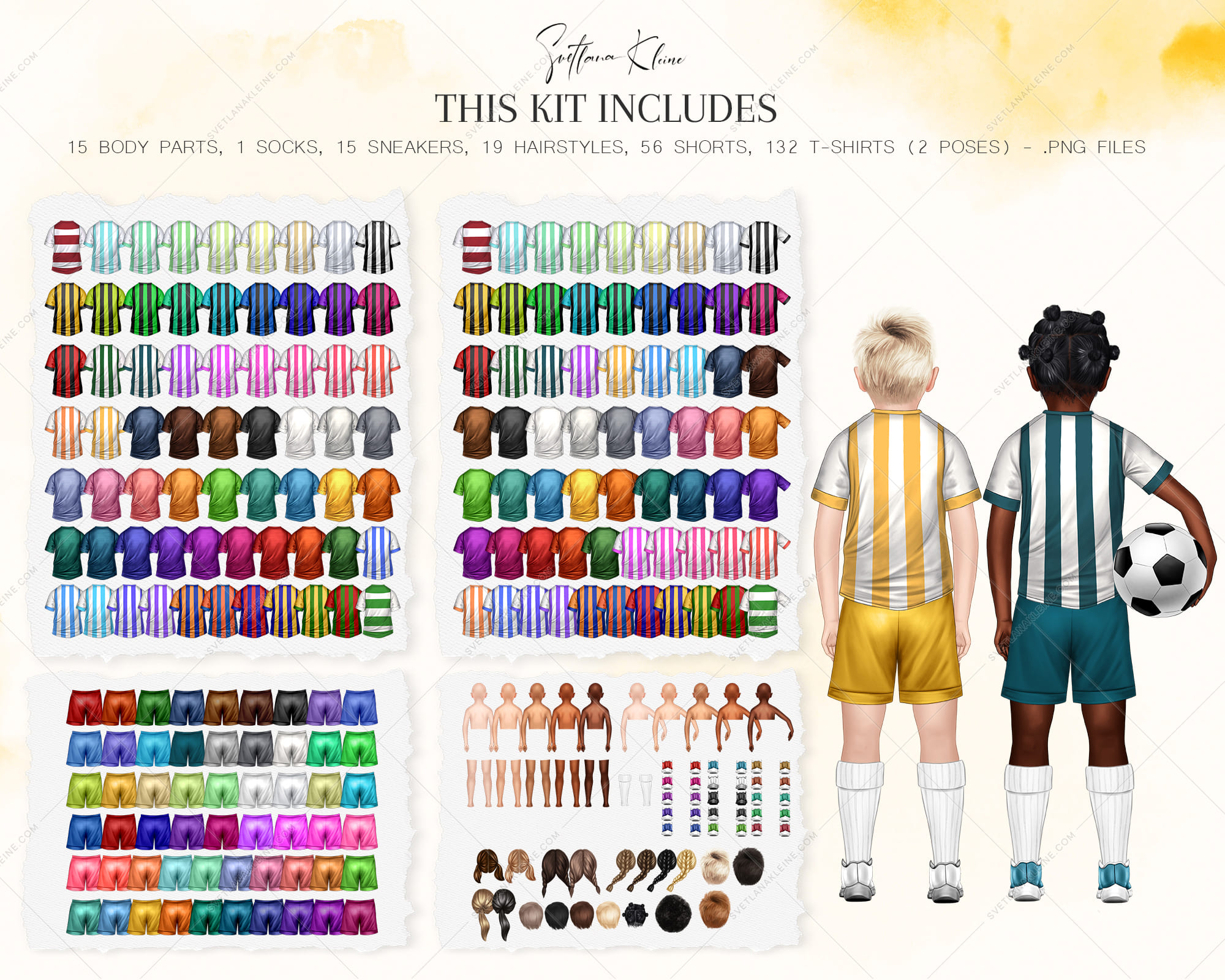 Soccer Character Creator Kit - 132+ Customizable Outfits & Accessories (PNG)