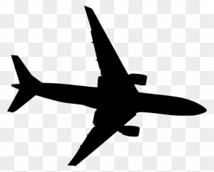 Black silhouette of a commercial jet airplane viewed from above on transparent background.